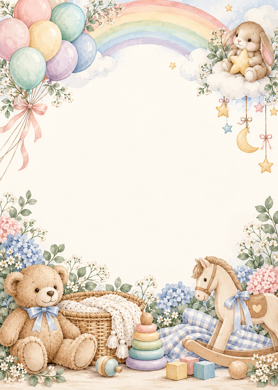 Rainbow Beginnings invitation design artwork