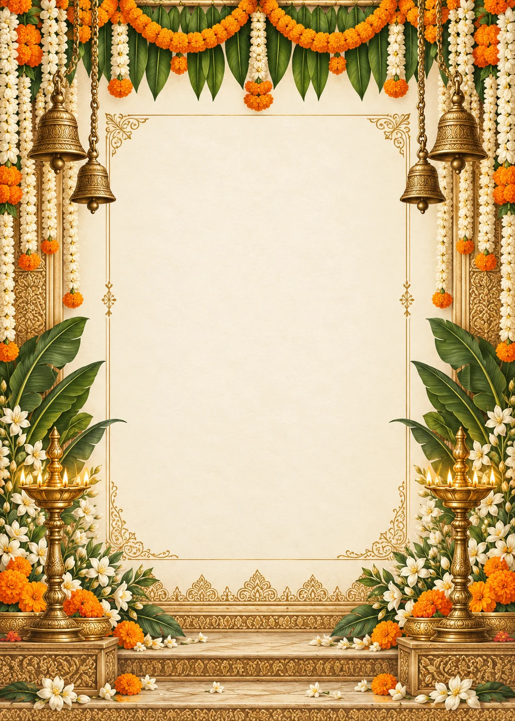 Temple Bells and Jasmine invitation design artwork