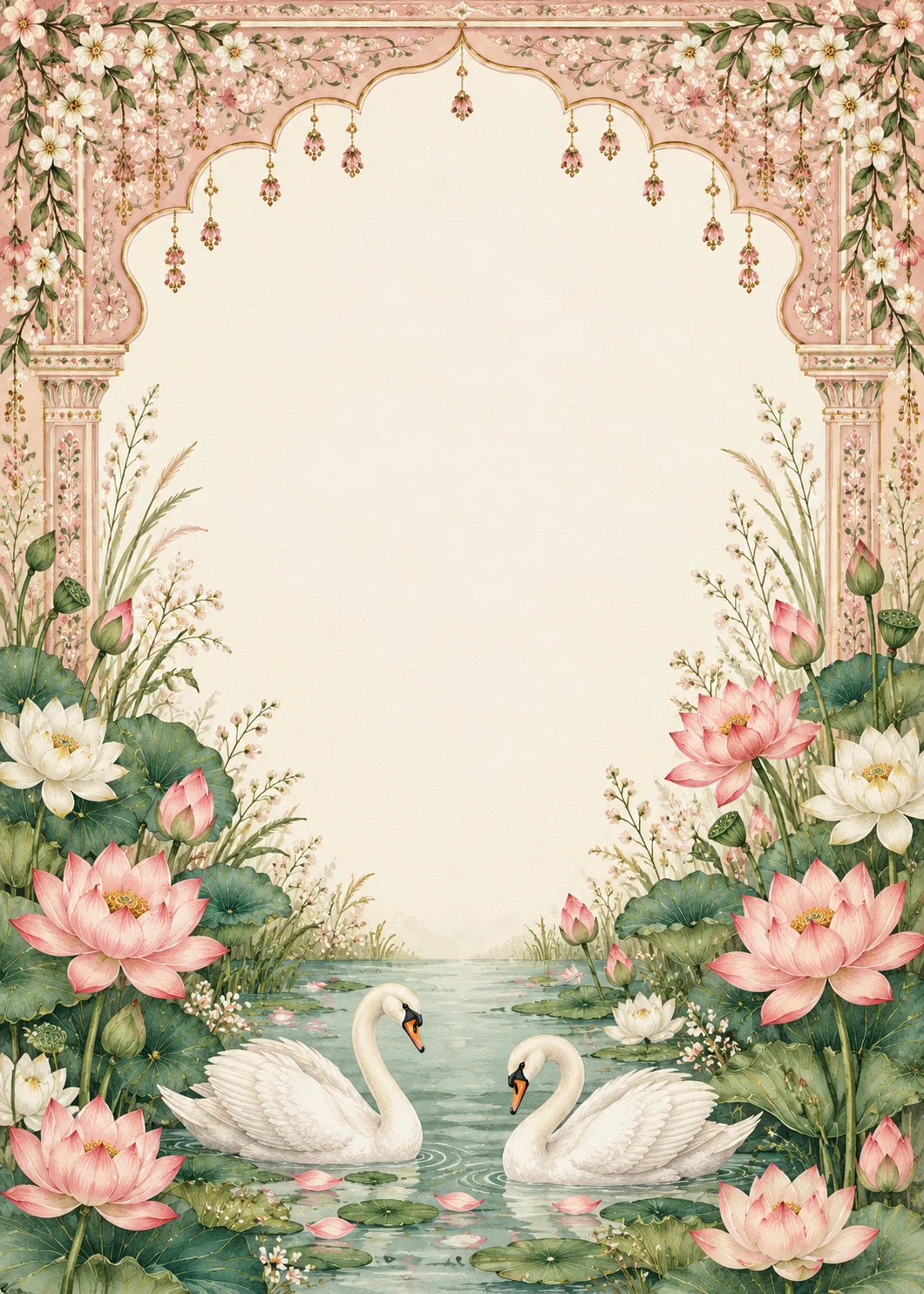Lotus and Swan invitation design artwork