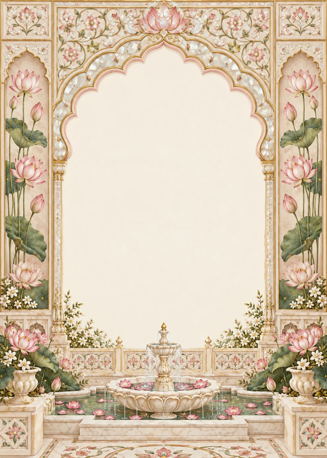 Ivory Mughal Lotus invitation design artwork
