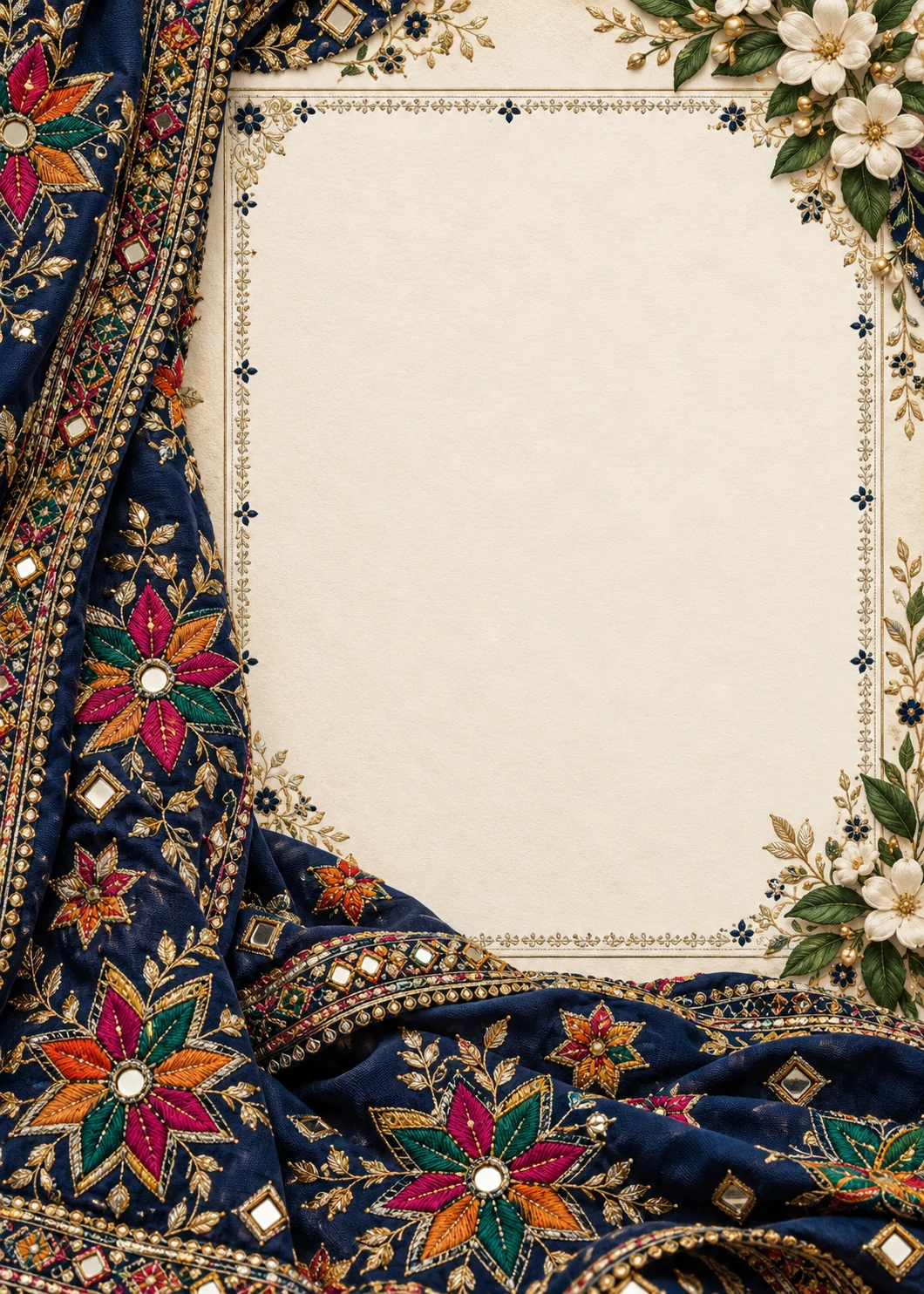 Midnight Phulkari invitation design artwork
