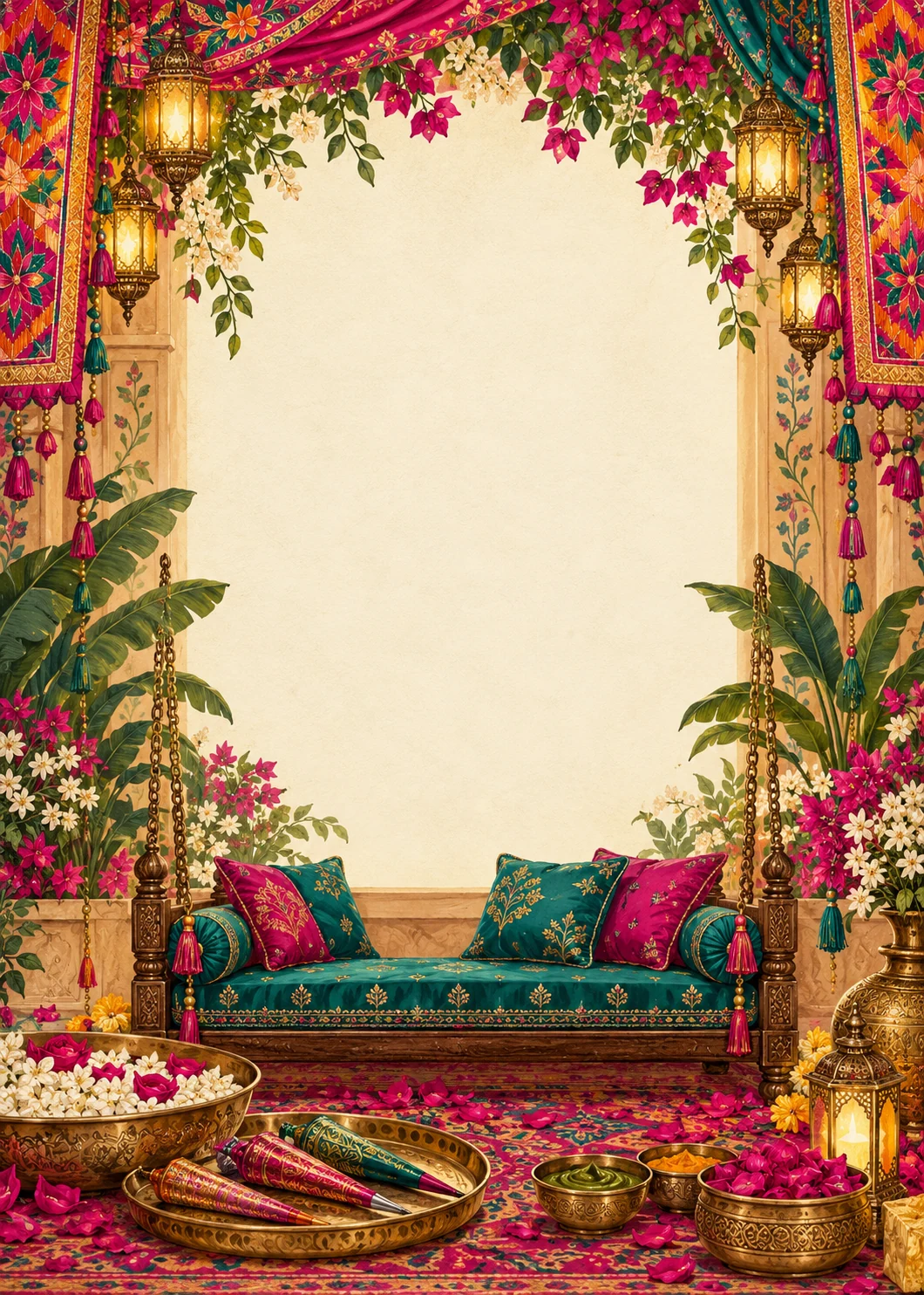 Mehndi Phulkari Night invitation design artwork